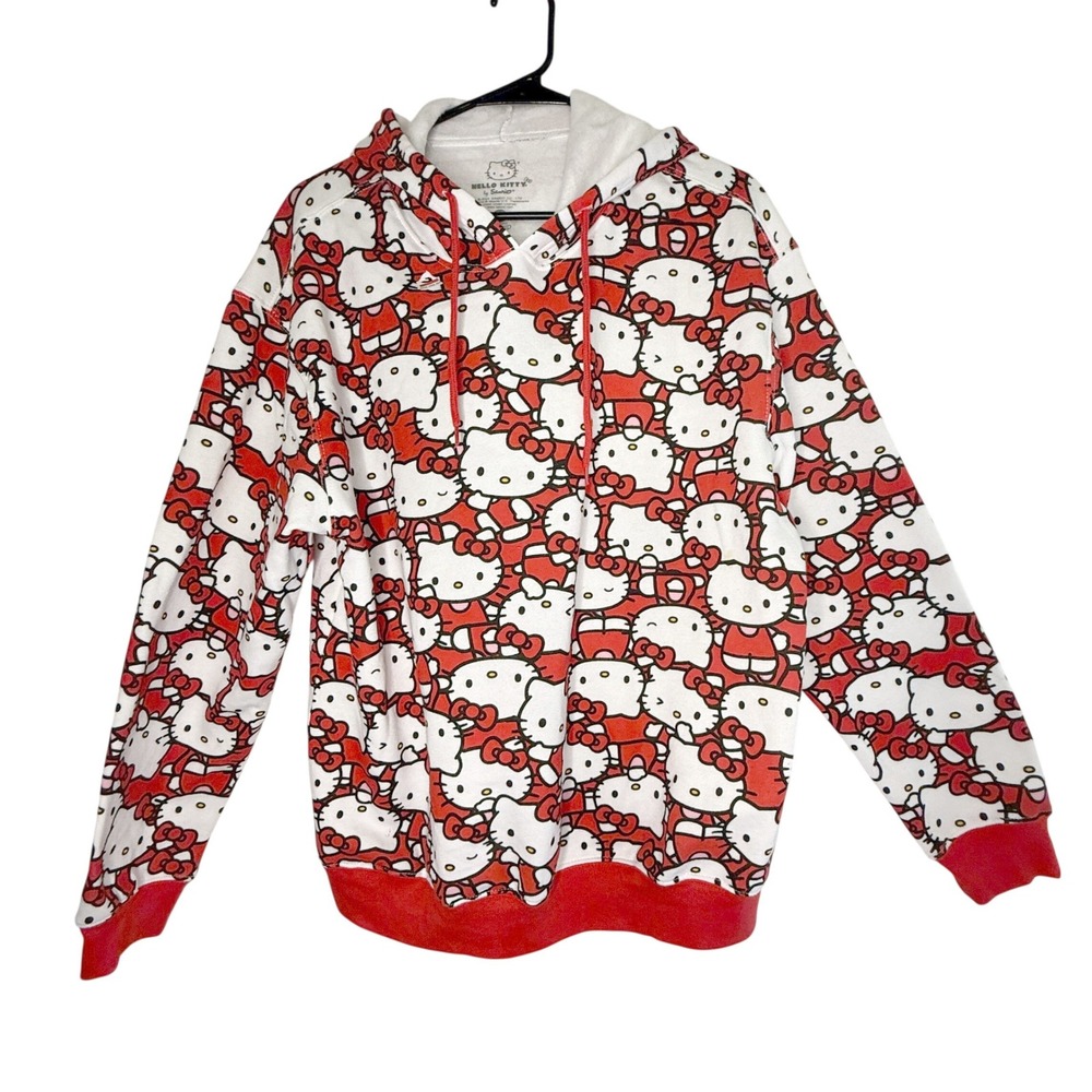 Hello Kitty Sanrio Hoodie Womens 1X Red White Allover Print Hybrid Apparel